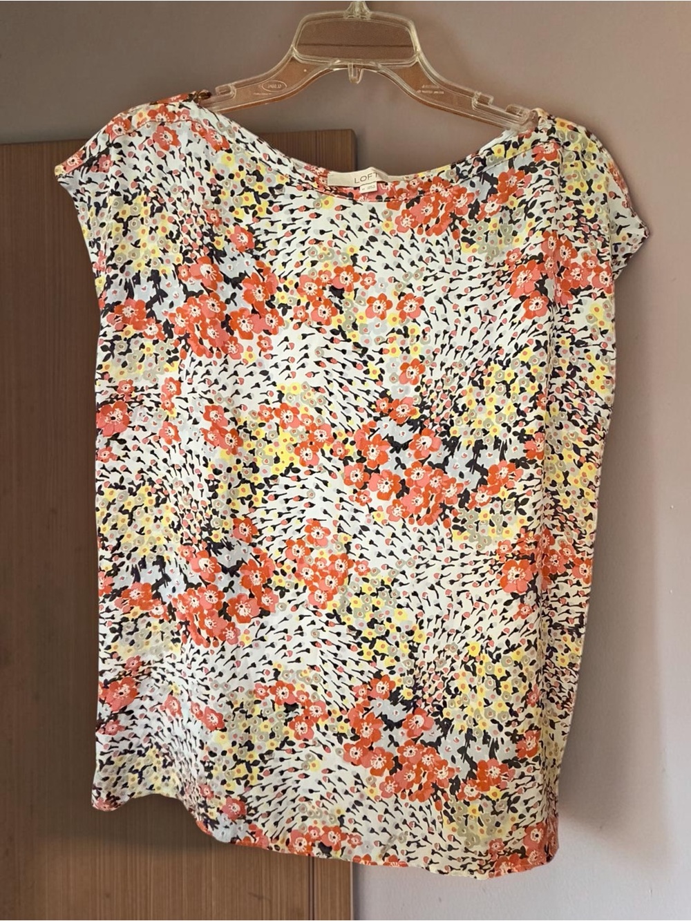 LOFT Floral Cap-Sleeve Blouse in Orange, Yellow and White